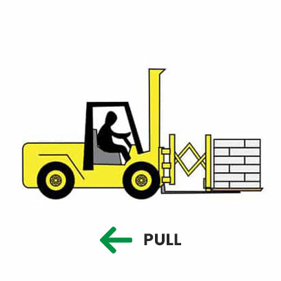 Animated forklift pulls goods with Slip Sheets